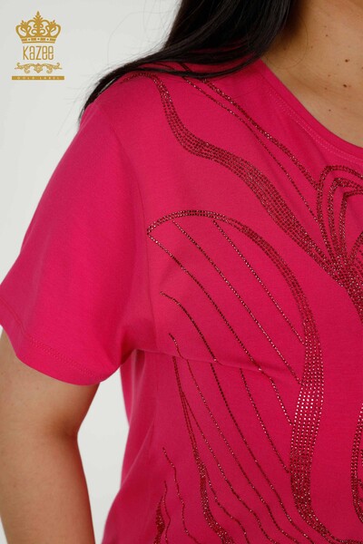 Wholesale Women's Blouse - Stone Embroidered - Fuchsia - 79329 | KAZEE - Thumbnail
