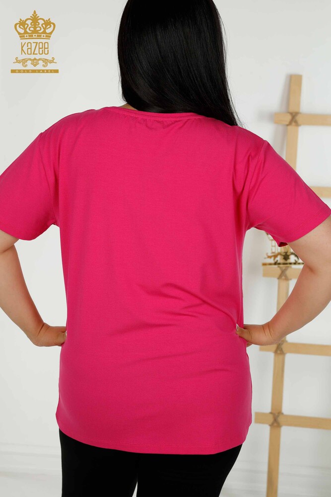 Wholesale Women's Blouse - Stone Embroidered - Fuchsia - 79329 | KAZEE - 6