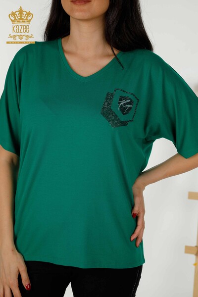 Wholesale Women's Blouse - Stone Embroidered - Green - 77487 | KAZEE - Thumbnail