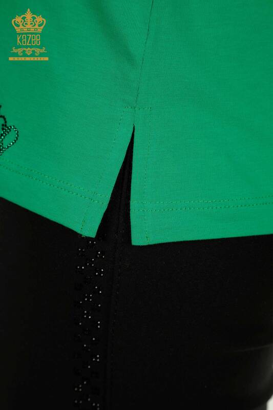 Wholesale Women's Blouse Stone Embroidered Green - 79565 | KAZEE