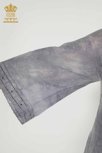 Wholesale Women's Blouse Stone Embroidered Gray - 79175 | KAZEE - Thumbnail