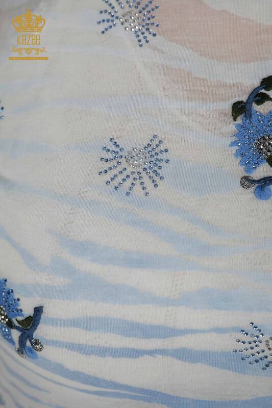 Wholesale Women's Blouse - Stone Embroidered - Indigo - 79138 | KAZEE