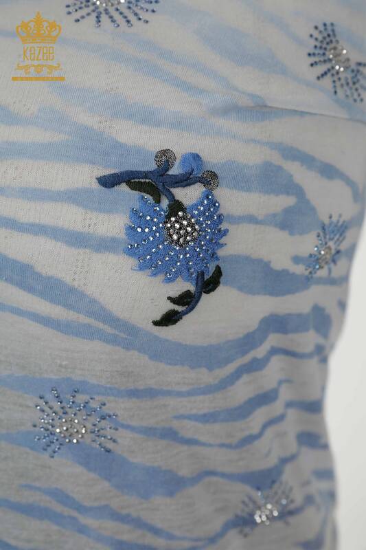 Wholesale Women's Blouse - Stone Embroidered - Indigo - 79138 | KAZEE