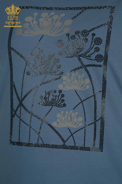 Wholesale Women's Blouse Stone Embroidered Indigo - 79863 | KAZEE - Thumbnail