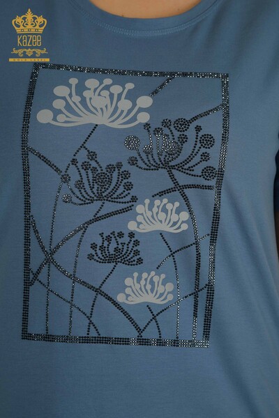 Wholesale Women's Blouse Stone Embroidered Indigo - 79863 | KAZEE - 3