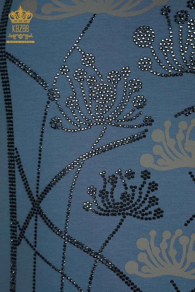 Wholesale Women's Blouse Stone Embroidered Indigo - 79863 | KAZEE - 5