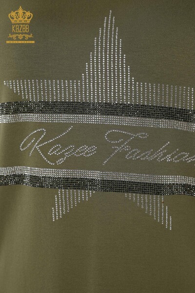Wholesale Women's Blouse Stone Embroidered Khaki - 78882 | KAZEE - Thumbnail