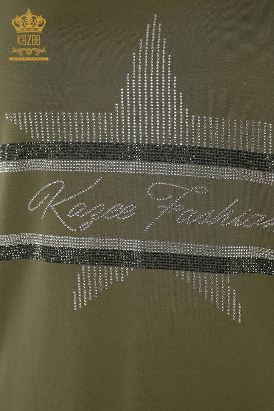 Wholesale Women's Blouse Stone Embroidered Khaki - 78882 | KAZEE