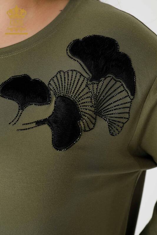 Wholesale Women's Blouse Stone Embroidered Khaki - 78952 | KAZEE