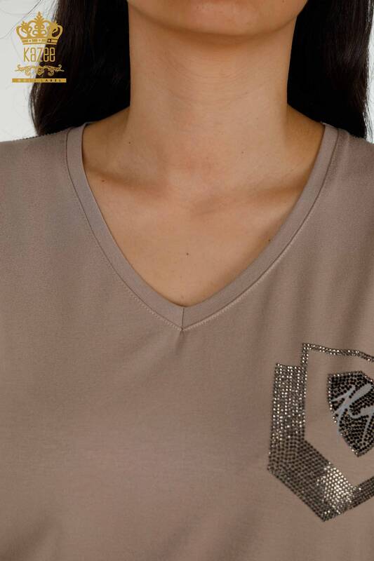 Wholesale Women's Blouse - Stone Embroidered - Mink - 77487 | KAZEE