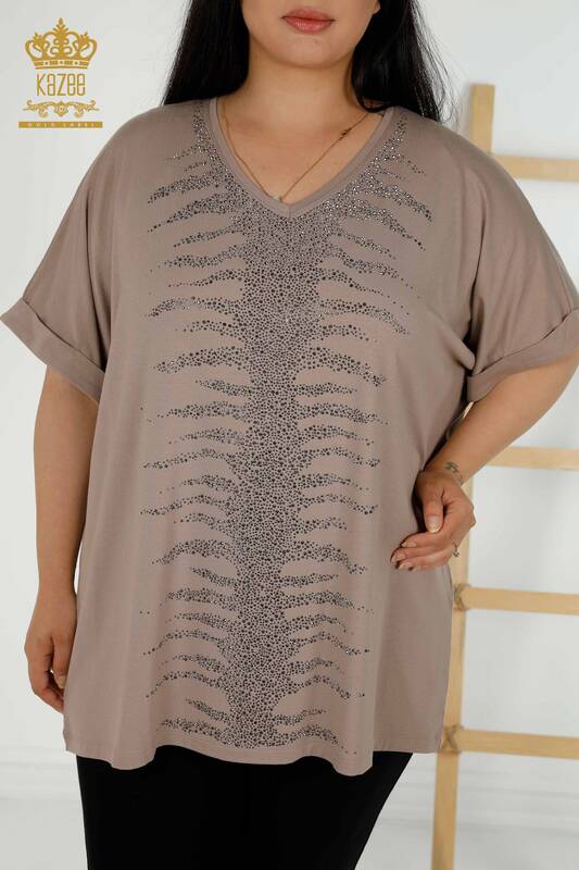 Wholesale Women's Blouse - Stone Embroidered - Mink - 79321 | KAZEE