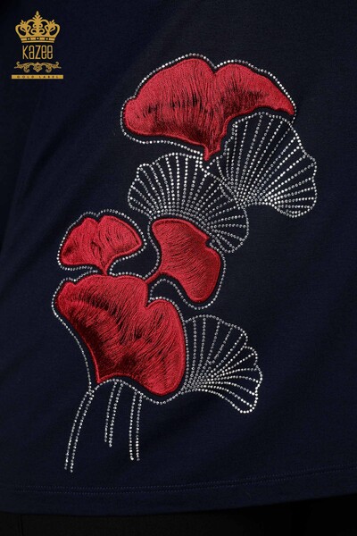 Wholesale Women's Blouse Stone Embroidered Navy - 78952 | KAZEE - Thumbnail