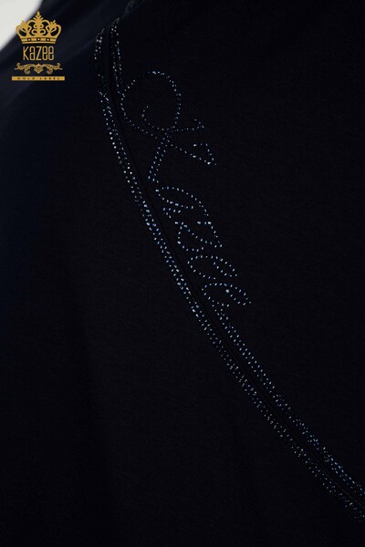 Wholesale Women's Blouse - Stone Embroidered - Navy Blue - 79295 | KAZEE - 3
