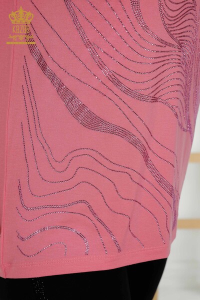 Wholesale Women's Blouse - Stone Embroidered - Pink - 79329 | KAZEE - Thumbnail