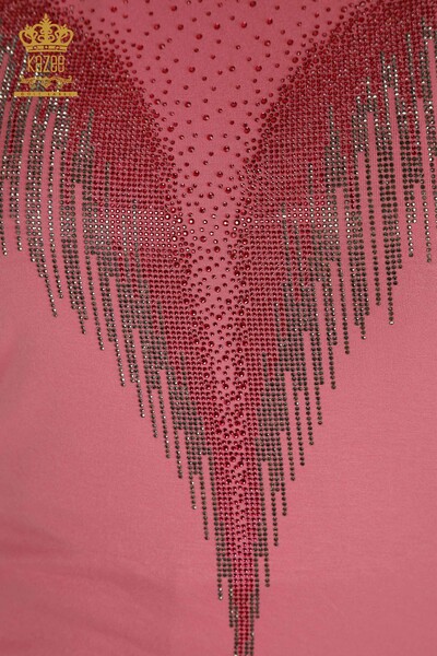 Wholesale Women's Blouse Stone Embroidered Pink - 79348 | KAZEE - Thumbnail