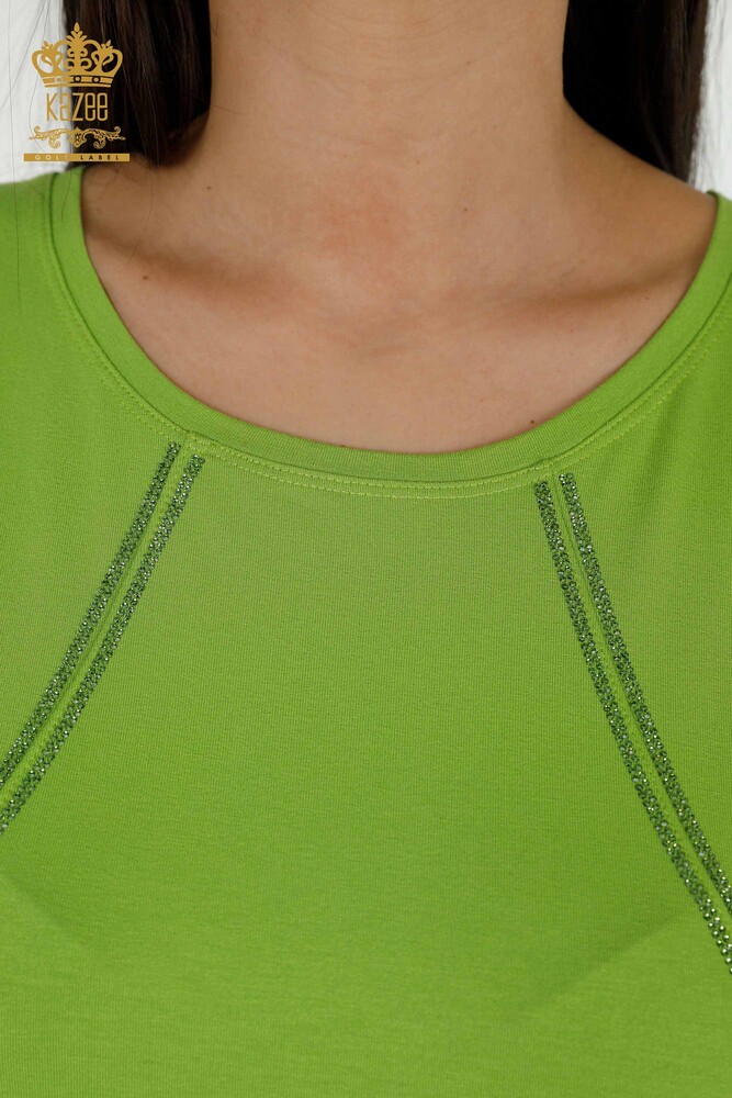 Wholesale Women's Blouse - Stone Embroidered - Pistachio Green - 79295 | KAZEE - 4