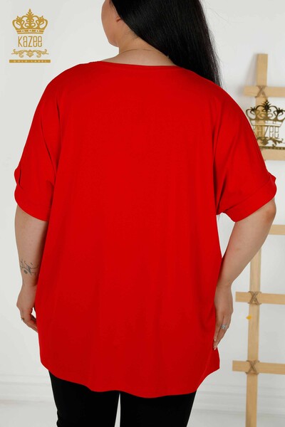 Wholesale Women's Blouse - Stone Embroidered - Red - 79321 | KAZEE - Thumbnail
