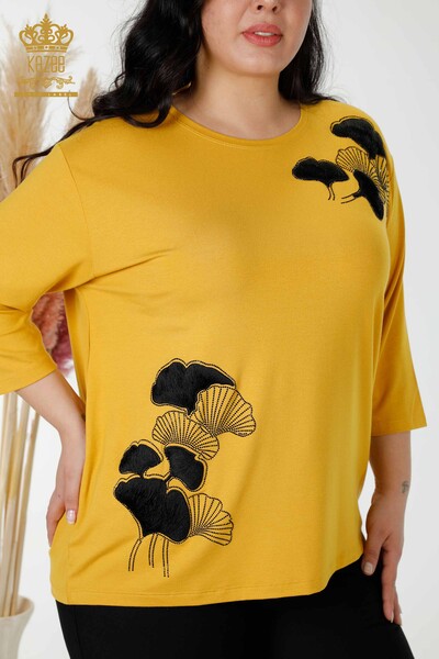 Wholesale Women's Blouse Stone Embroidered Saffron - 78952 | KAZEE - Thumbnail