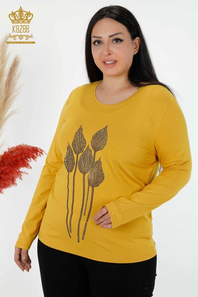 Wholesale Women's Blouse Stone Embroidered Saffron - 79041 | KAZEE - Thumbnail