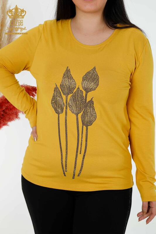 Wholesale Women's Blouse Stone Embroidered Saffron - 79041 | KAZEE