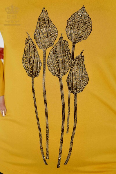 Wholesale Women's Blouse Stone Embroidered Saffron - 79041 | KAZEE - Thumbnail