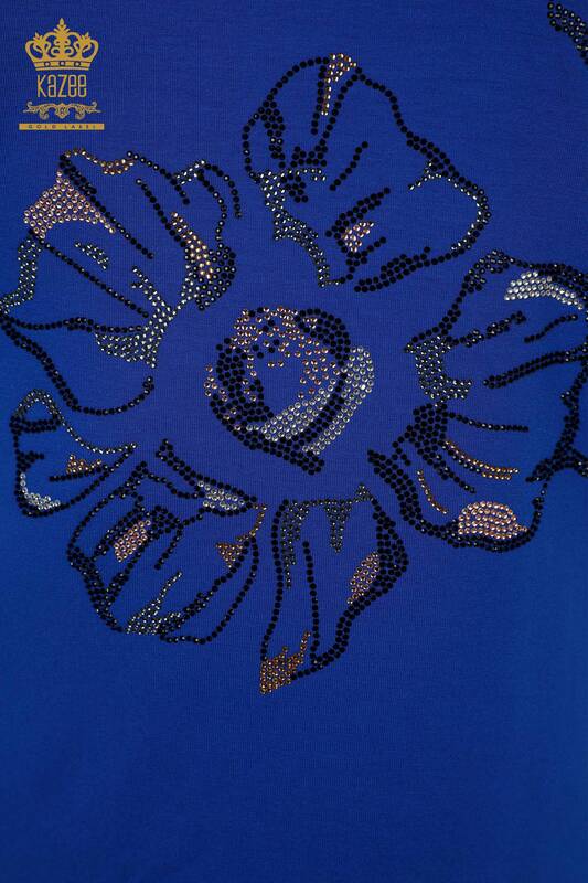 Wholesale Women's Blouse Stone Embroidered Saks - 79084 | KAZEE