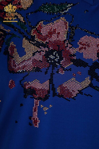 Wholesale Women's Blouse Stone Embroidered Saks - 79107 | KAZEE - Thumbnail