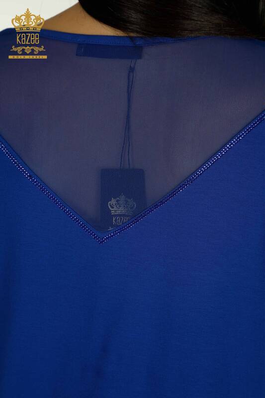 Wholesale Women's Blouse Stone Embroidered Saks - 79107 | KAZEE
