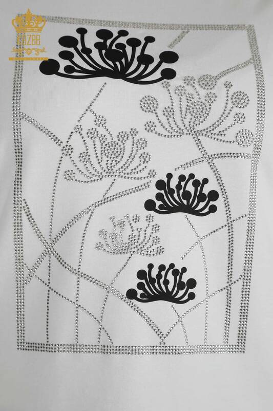 Wholesale Women's Blouse Stone Embroidered White - 79863 | KAZEE
