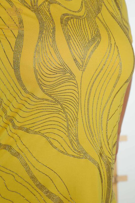 Wholesale Women's Blouse - Stone Embroidered - Yellow - 79329 | KAZEE