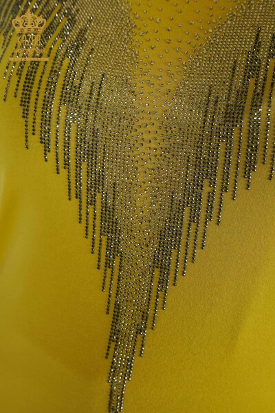 Wholesale Women's Blouse Stone Embroidered Yellow - 79348 | KAZEE - Thumbnail