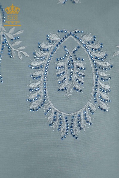 Wholesale Women's Blouse Blue with Stone Embroidery - 79556 | KAZEE - Thumbnail