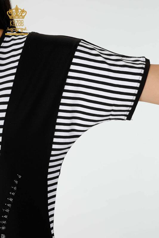 Wholesale Women's Blouse Striped Black - 77723 | KAZEE