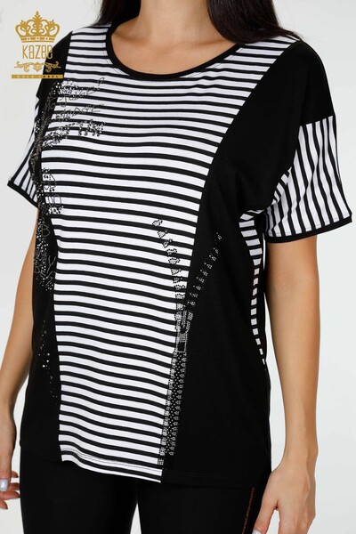 Wholesale Women's Blouse Striped Black - 77723 | KAZEE - 2