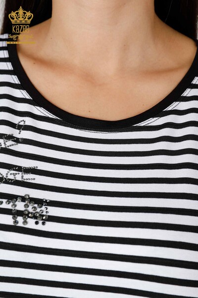 Wholesale Women's Blouse Striped Black - 77723 | KAZEE - 6