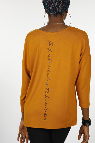 Wholesale Women's Blouses Long Sleeve Crew Neck Lettering - 77962 | KAZEE - Thumbnail