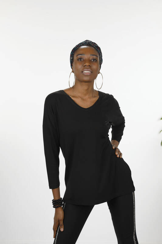 Wholesale Women's Blouses Long Sleeve Crew Neck Lettering - 77962 | KAZEE