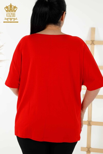 Wholesale Women's Blouse - Tiger Detail - Red - 77683 | KAZEE - Thumbnail