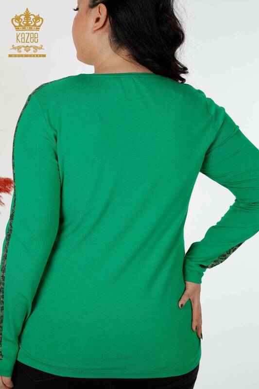 Wholesale Women's Blouse Tiger Pattern Green - 79050 | KAZEE