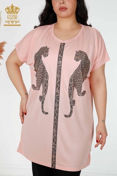 Wholesale Women's Blouse Tiger Pattern Long Powder - 77652 | KAZEE - 2