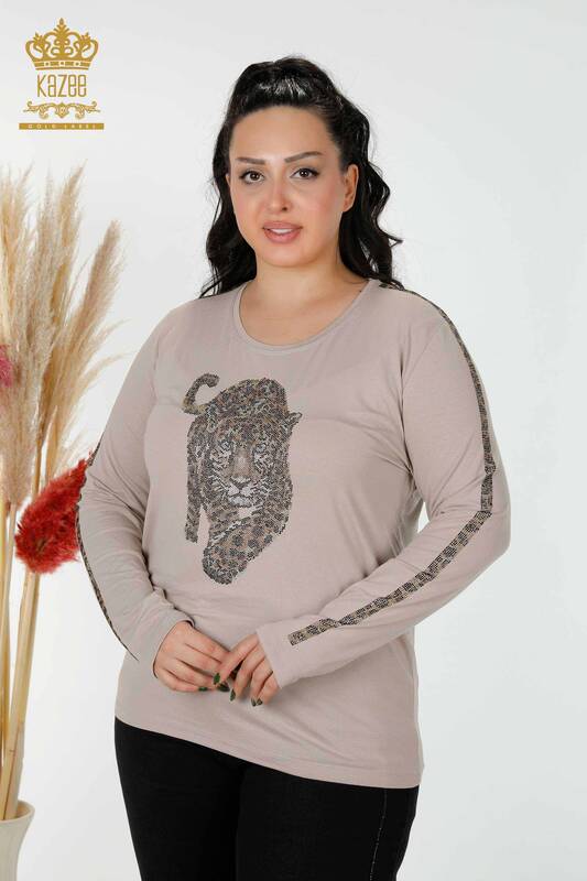 Wholesale Women's Blouse Tiger Pattern Mink - 79050 | KAZEE