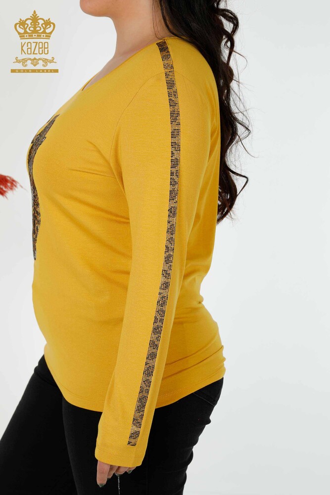 Wholesale Women's Blouse Tiger Pattern Saffron - 79050 | KAZEE - 5