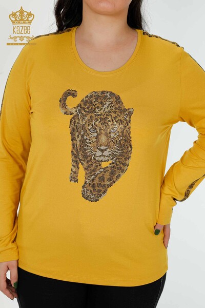 Wholesale Women's Blouse Tiger Pattern Saffron - 79050 | KAZEE - Thumbnail