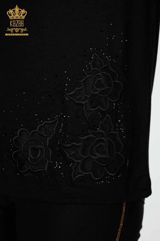 Wholesale Women's Blouse Tulle Detailed Black - 78927 | KAZEE