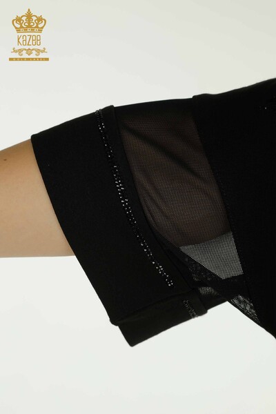 Wholesale Women's Blouse Tulle Detailed Black - 79051 | KAZEE - Thumbnail
