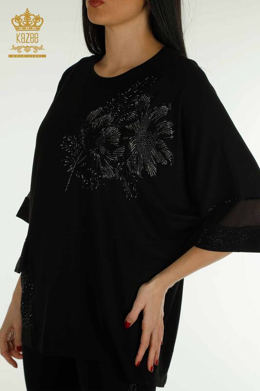 Wholesale Women's Blouse - Tulle Detailed - Black - 79298 | KAZEE