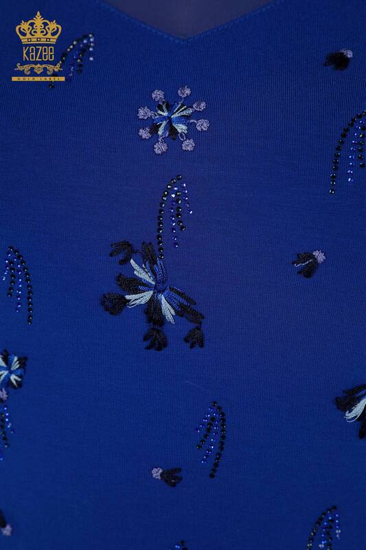 Wholesale Women's Blouse - Tulle Detailed - Dark Blue - 79133 | KAZEE