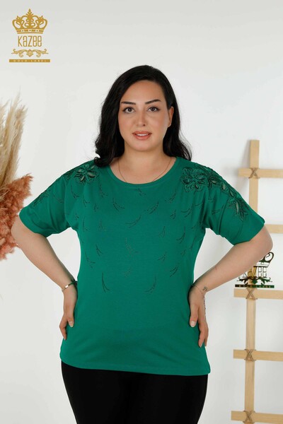 Wholesale Women's Blouse - Tulle Detailed - Green - 79086 | KAZEE 