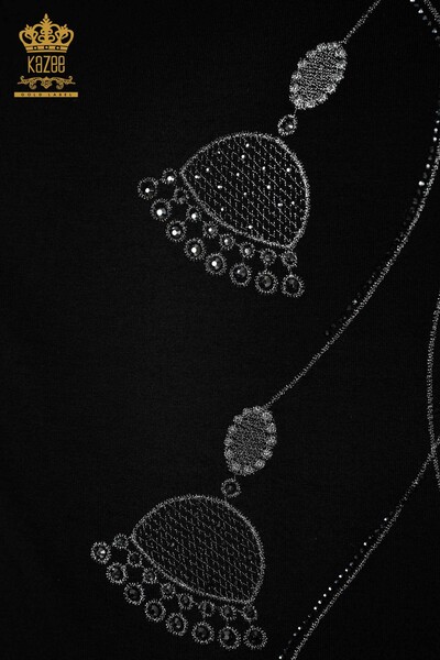 Wholesale Women's Blouse Tulle Detailed Patterned Black - 78871 | KAZEE - Thumbnail