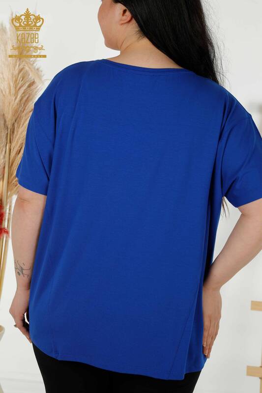 Wholesale Women's Blouse - Two Pockets - Dark Blue - 79294 | KAZEE